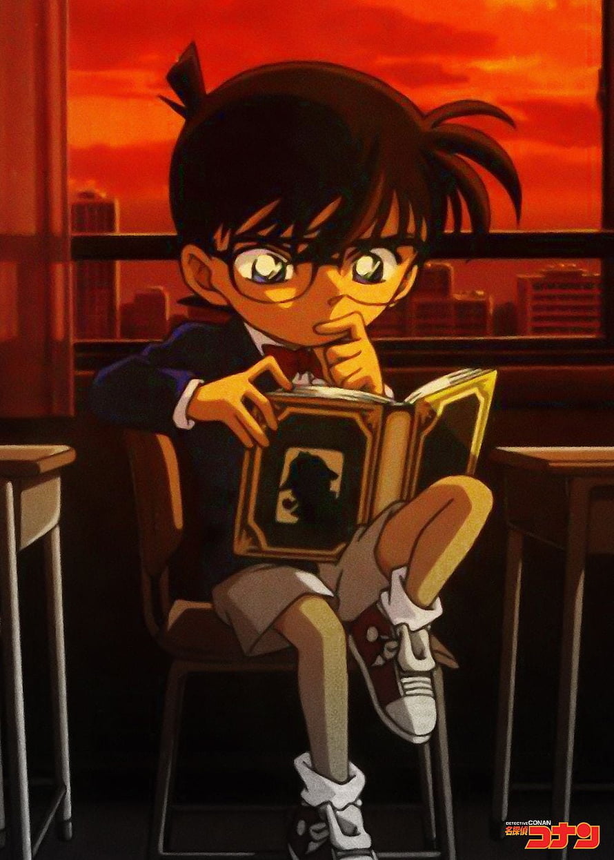 Detective Conan: Young Detective Reading a Case File at Sunset HD phone wallpaper