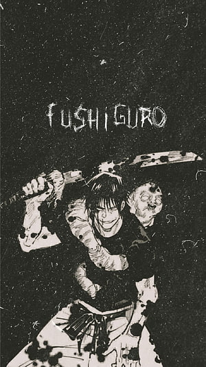 Toji Fushiguro wielding a katana in a gritty black and white manga illustration HD phone wallpaper