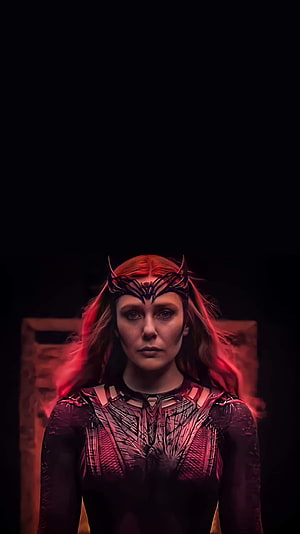 Scarlet Witch Wanda Maximoff in Dark Armor with Red Hair and Crown HD phone wallpaper