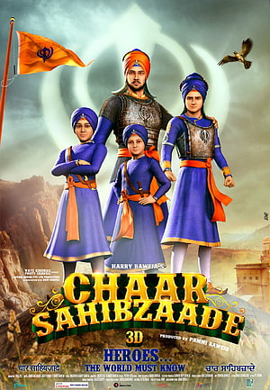 Chaar Sahibzaade 3D Animated Movie Poster Featuring Sikh Warriors and Nishan Sahib Flag HD phone wallpaper