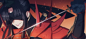 Taira no Kagekiyo as Avenger from Fate Grand Order wielding a katana in red armor HD wallpaper