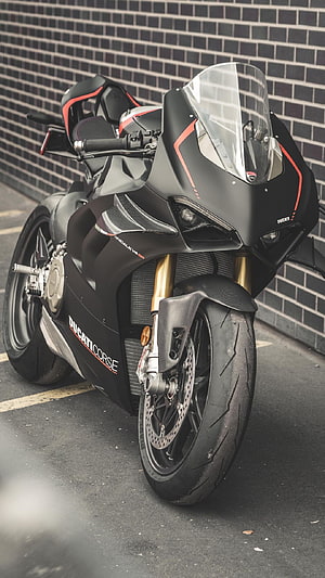 Ducati Panigale V4 S Matte Black Superbike with Gold Forks and Carbon Fiber Accents HD phone wallpaper