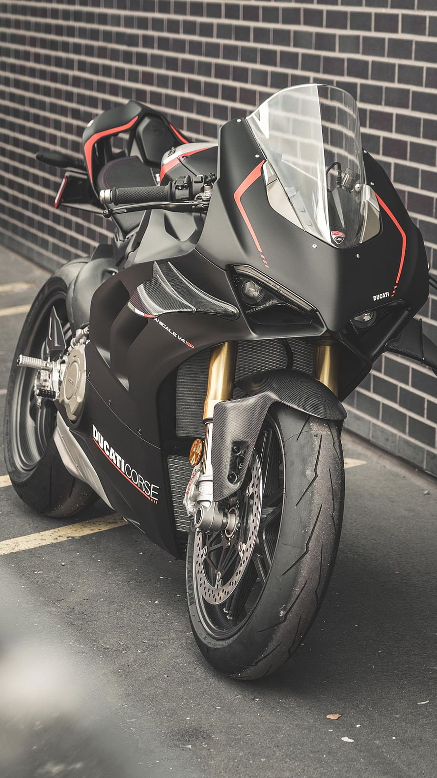 Ducati Panigale V4 S Matte Black Superbike with Gold Forks and Carbon Fiber Accents HD phone wallpaper