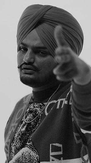 Sidhu Moose Wala Portrait in Turban Pointing Finger Black and White HD phone wallpaper
