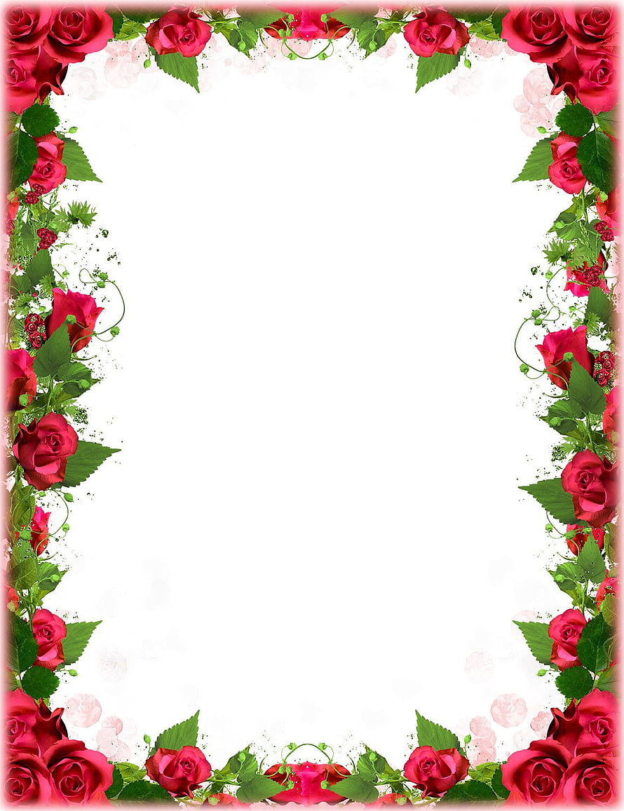 Romantic Red Rose Floral Border Frame With Green Leaves And White Background, border flower design HD phone wallpaper