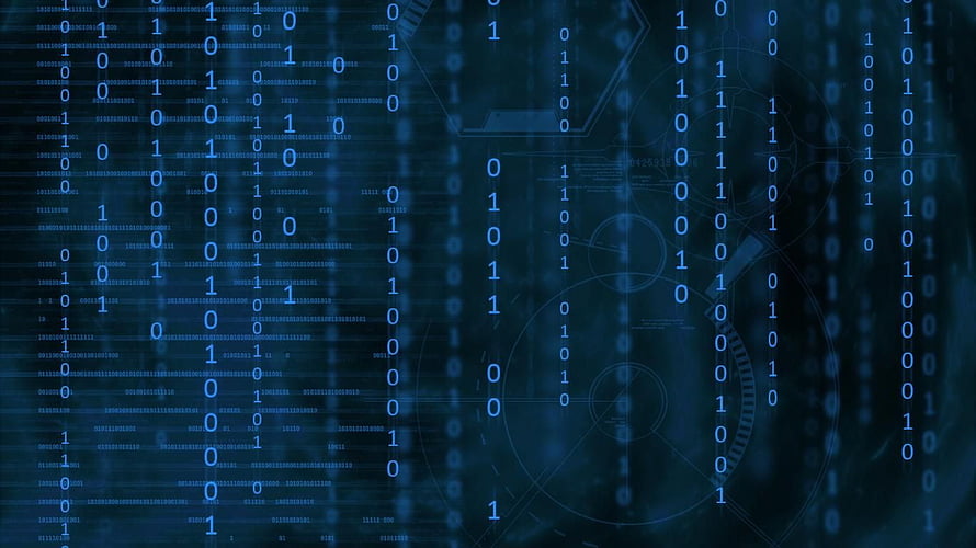 Abstract Digital Binary Code Matrix with Circuit Schematics and Deep Blue Technology Background HD wallpaper