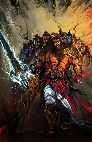Fierce Warrior with Glowing Sword and Tiger Skin Fantasy Art HD phone wallpaper