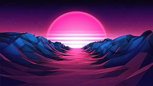 Synthwave Sunset Over Geometric Mountains - Retro 80s Vaporwave Landscape HD wallpaper