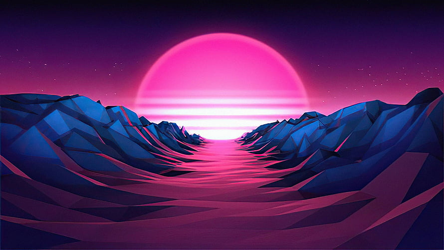 Synthwave Sunset Over Geometric Mountains - Retro 80s Vaporwave Landscape HD wallpaper