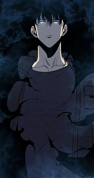 Anime Male Character With Glowing White Eyes In Dark Blue Atmosphere HD phone wallpaper