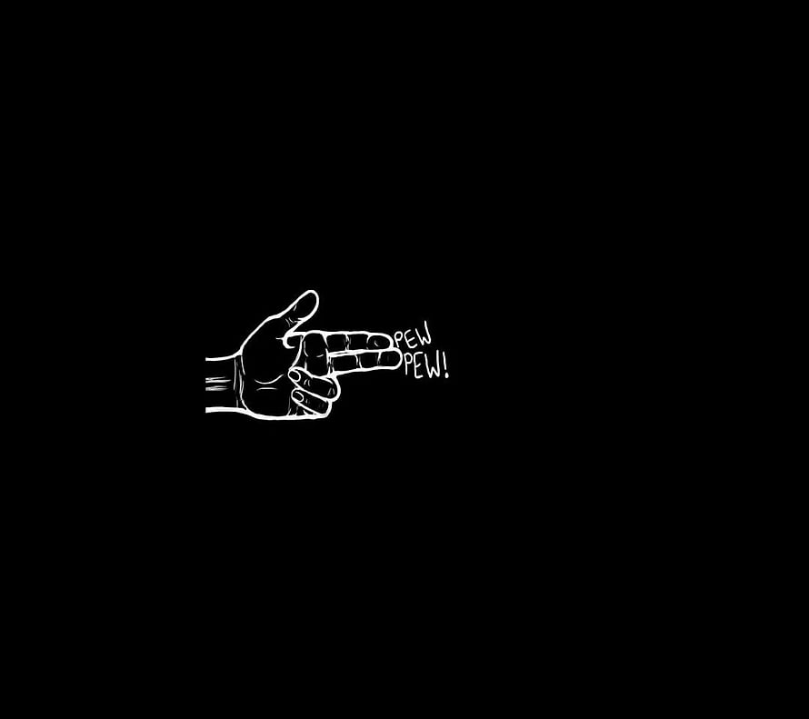 Funny Cartoon Hand Making Finger Gun Gesture With Pew Pew Sound Effect Text On Black Background HD wallpaper