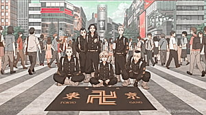 Tokyo Revengers Manji Gang members posing on Shibuya crossing with Tokyo Manji Gang logo mat, Tokyo Revengers Laptop HD wallpaper