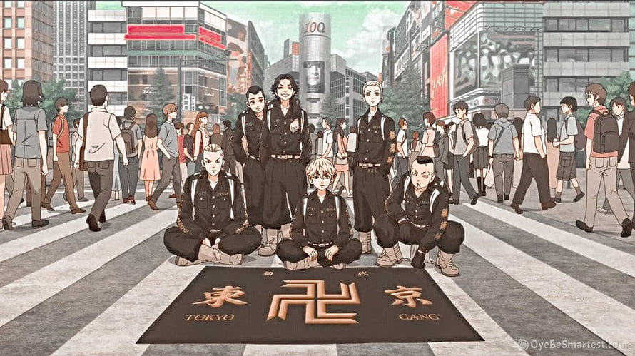 Tokyo Revengers Manji Gang members posing on Shibuya crossing with Tokyo Manji Gang logo mat, Tokyo Revengers Laptop HD wallpaper