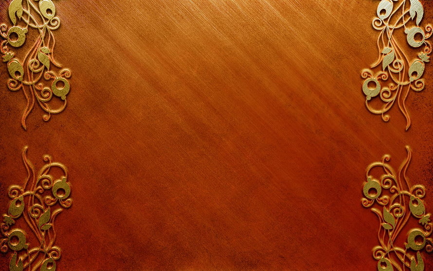 Rustic Brown Wood Texture with Ornate Gold Floral Corner Decorations HD wallpaper