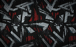 Dark Grunge Stone Texture with Abstract Geometric Shapes and Red Accents HD wallpaper