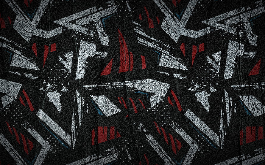 Dark Grunge Stone Texture with Abstract Geometric Shapes and Red Accents HD wallpaper