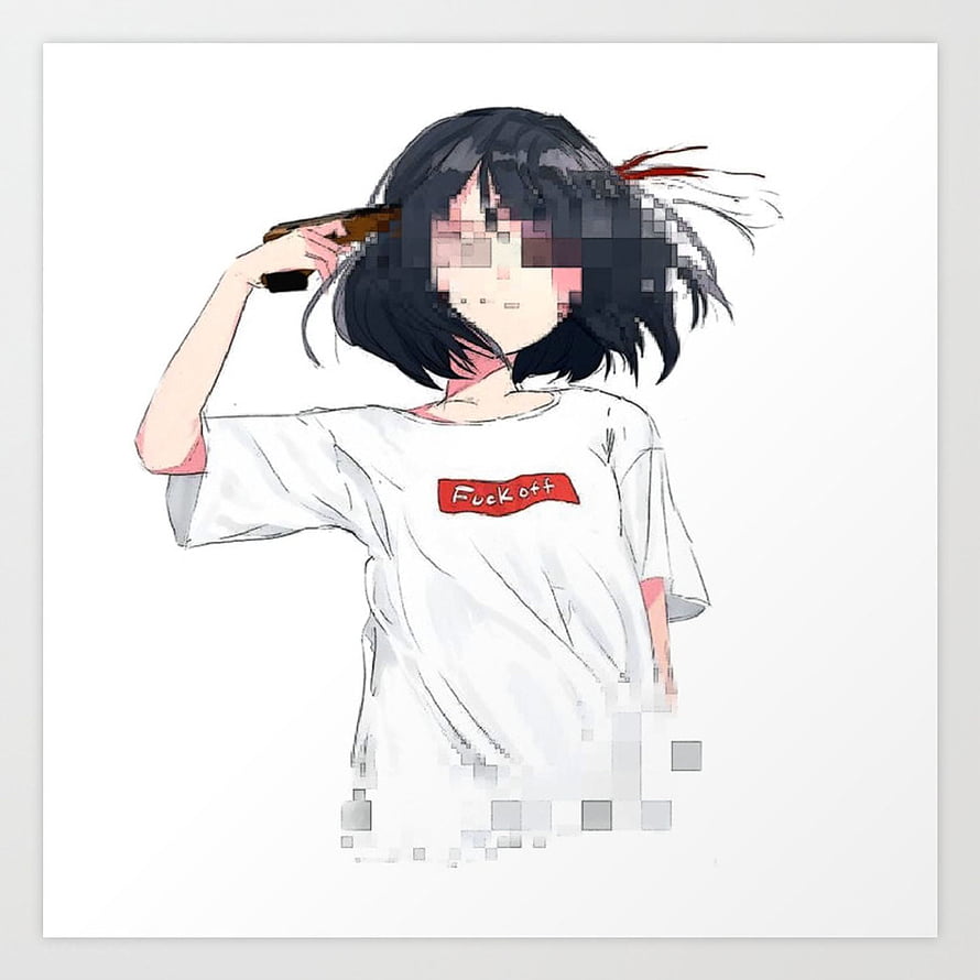 Anime Girl with Short Black Hair Holding a Gun in a White T-Shirt HD phone wallpaper