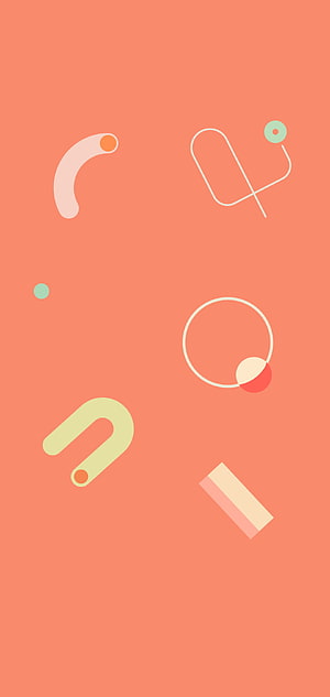 Abstract Geometric Shapes on Coral Background with Pastel Circles and Lines HD phone wallpaper