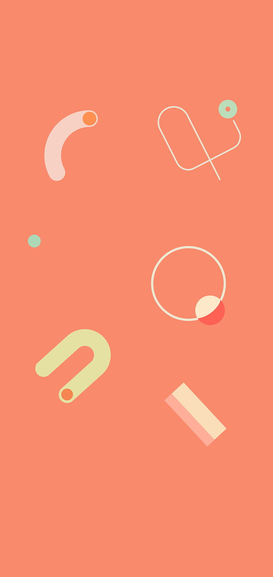 Abstract Geometric Shapes on Coral Background with Pastel Circles and Lines HD phone wallpaper