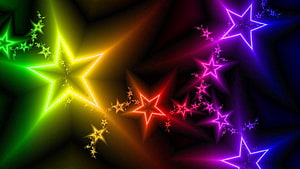 Vibrant Neon Star Fractals in Rainbow Colors on Dark Background HD wallpaper