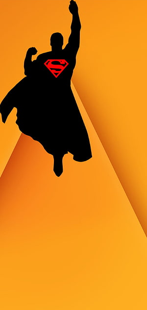 Superman Silhouette Flying Against Orange Background, Samsung Note 10 Hole Punch (F+), Middle Hole Punch HD phone wallpaper