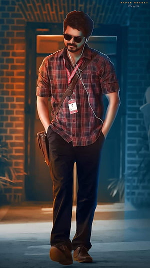 Vijay Sethupathi in plaid shirt and sunglasses from Paper Rocket movie scene HD phone wallpaper