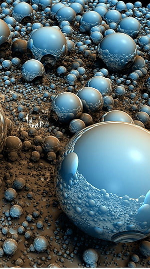 Abstract Blue Fractal Spheres Wallpaper HD phone wallpaper