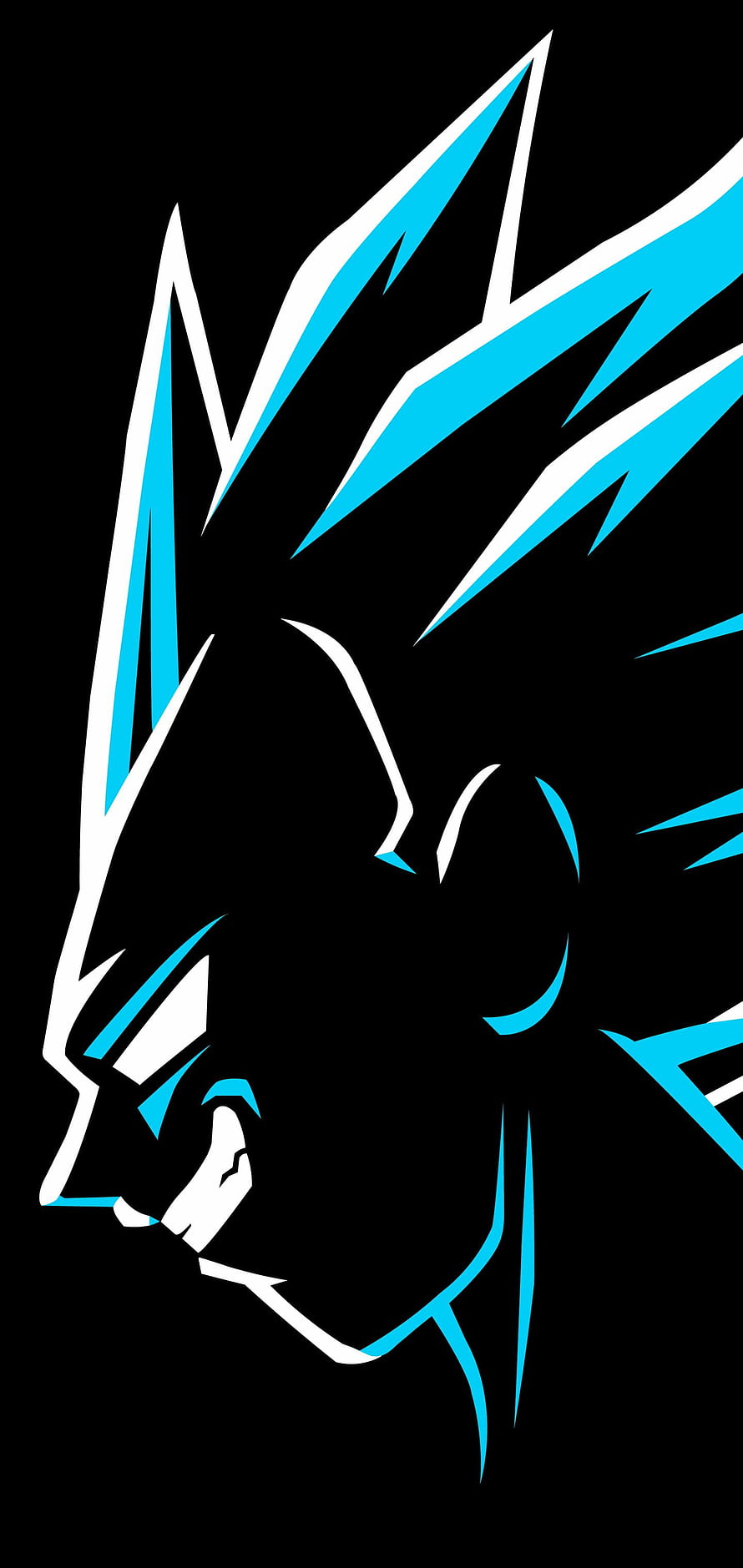 Vegeta Minimalist Silhouette Profile with Cyan Energy Accents on Black Background HD phone wallpaper