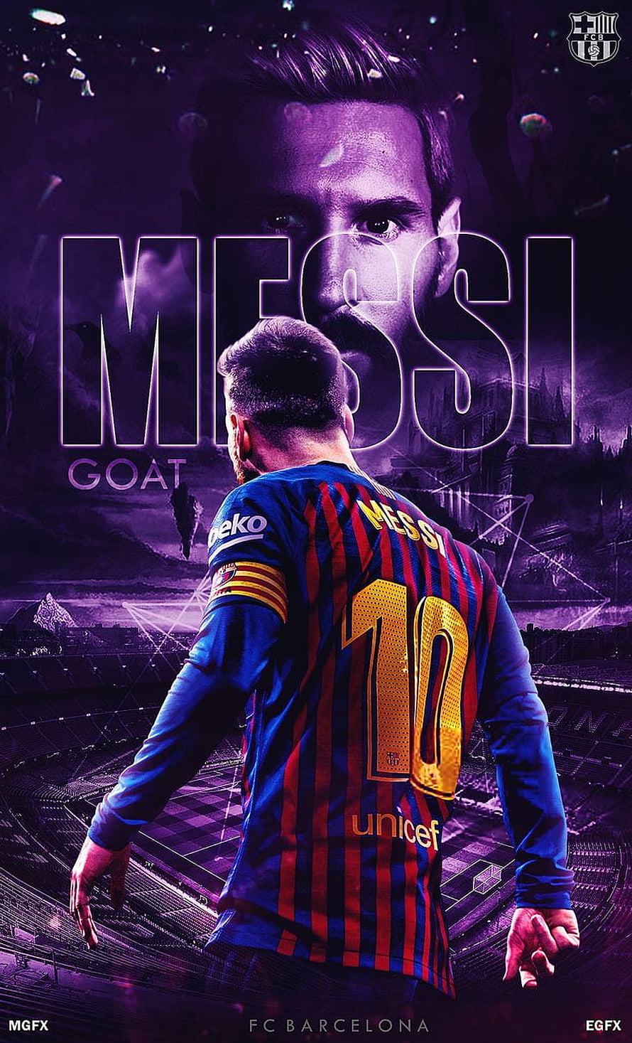 Lionel Messi FC Barcelona GOAT Purple Wallpaper HD phone wallpaper