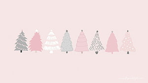 Minimalist Pink Christmas Trees Illustration Wallpaper HD wallpaper
