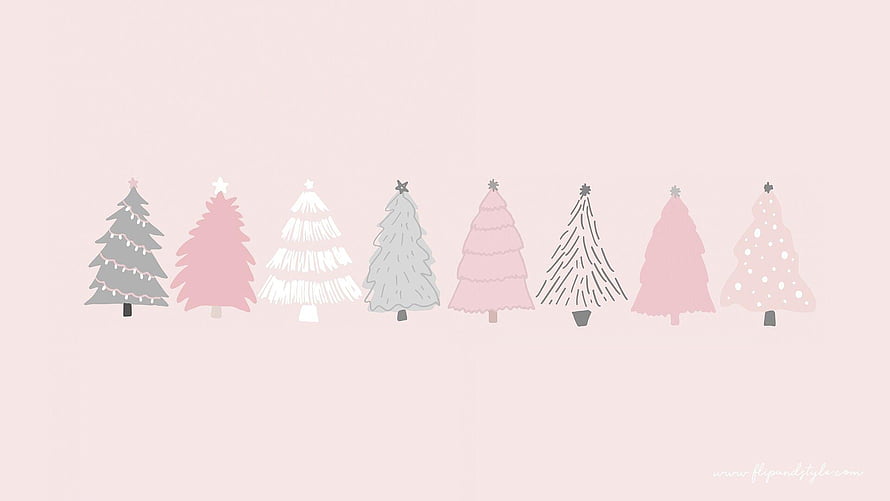 Minimalist Pink Christmas Trees Illustration Wallpaper HD wallpaper