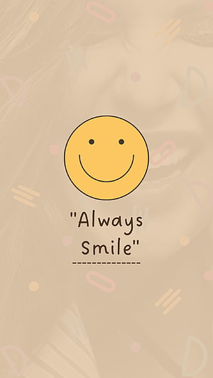 Minimalist Yellow Smiley Face with Always Smile Quote on Beige Background HD phone wallpaper