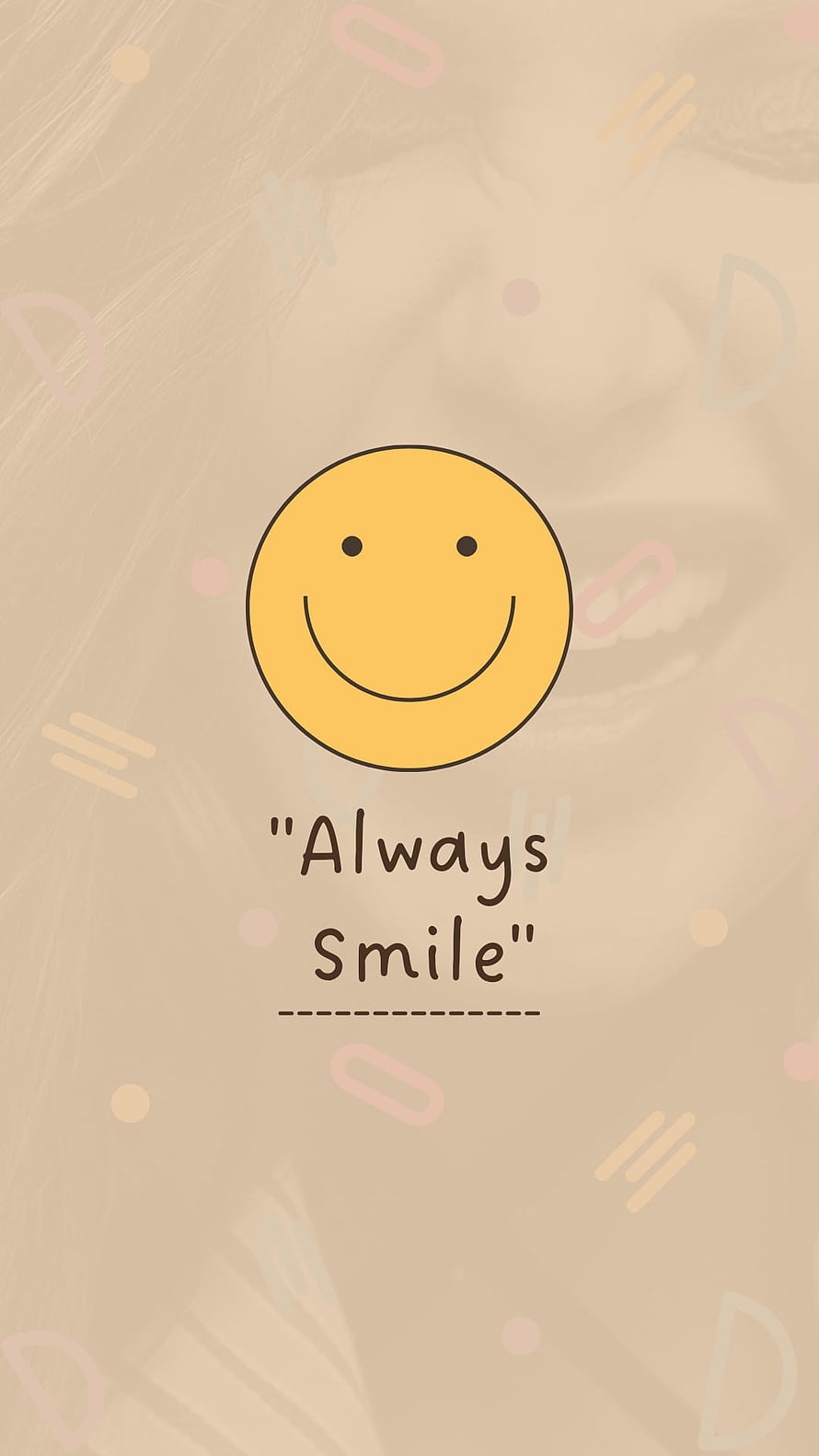 Minimalist Yellow Smiley Face with Always Smile Quote on Beige Background HD phone wallpaper