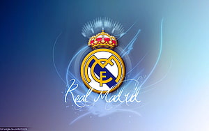 Real Madrid Club Crest with Royal Crown on Blue Gradient Background HD wallpaper