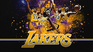 Los Angeles Lakers Legends Basketball Team Artwork with Gold and Purple Splash Design HD wallpaper