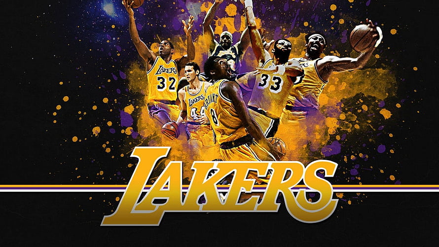 Los Angeles Lakers Legends Basketball Team Artwork with Gold and Purple Splash Design HD wallpaper