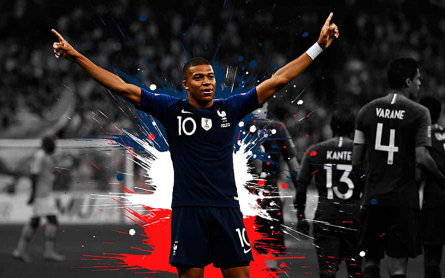 Kylian Mbappe France National Team Soccer Player Celebration Wallpaper HD wallpaper