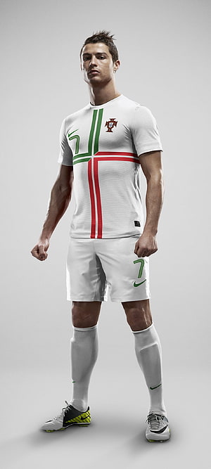 Cristiano Ronaldo in Portugal National Team White Away Kit with Nike CR7 Jersey and Shorts HD phone wallpaper