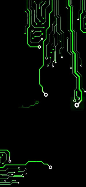 Glowing Green Circuit Board Traces on Black Background HD phone wallpaper