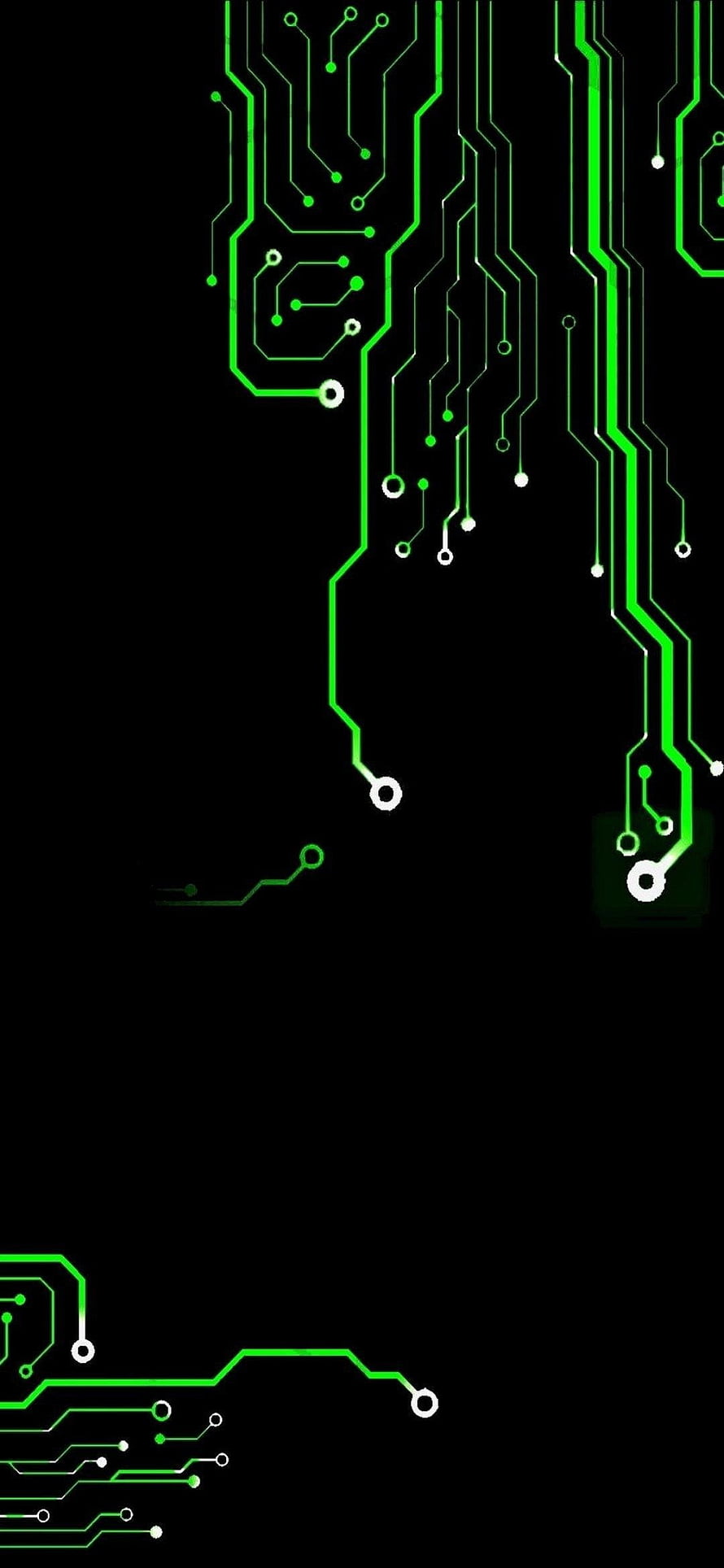 Glowing Green Circuit Board Traces on Black Background HD phone wallpaper
