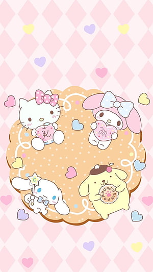 Sanrio Characters Hello Kitty My Melody Cinnamoroll Pompompurin on Cookie HD phone wallpaper