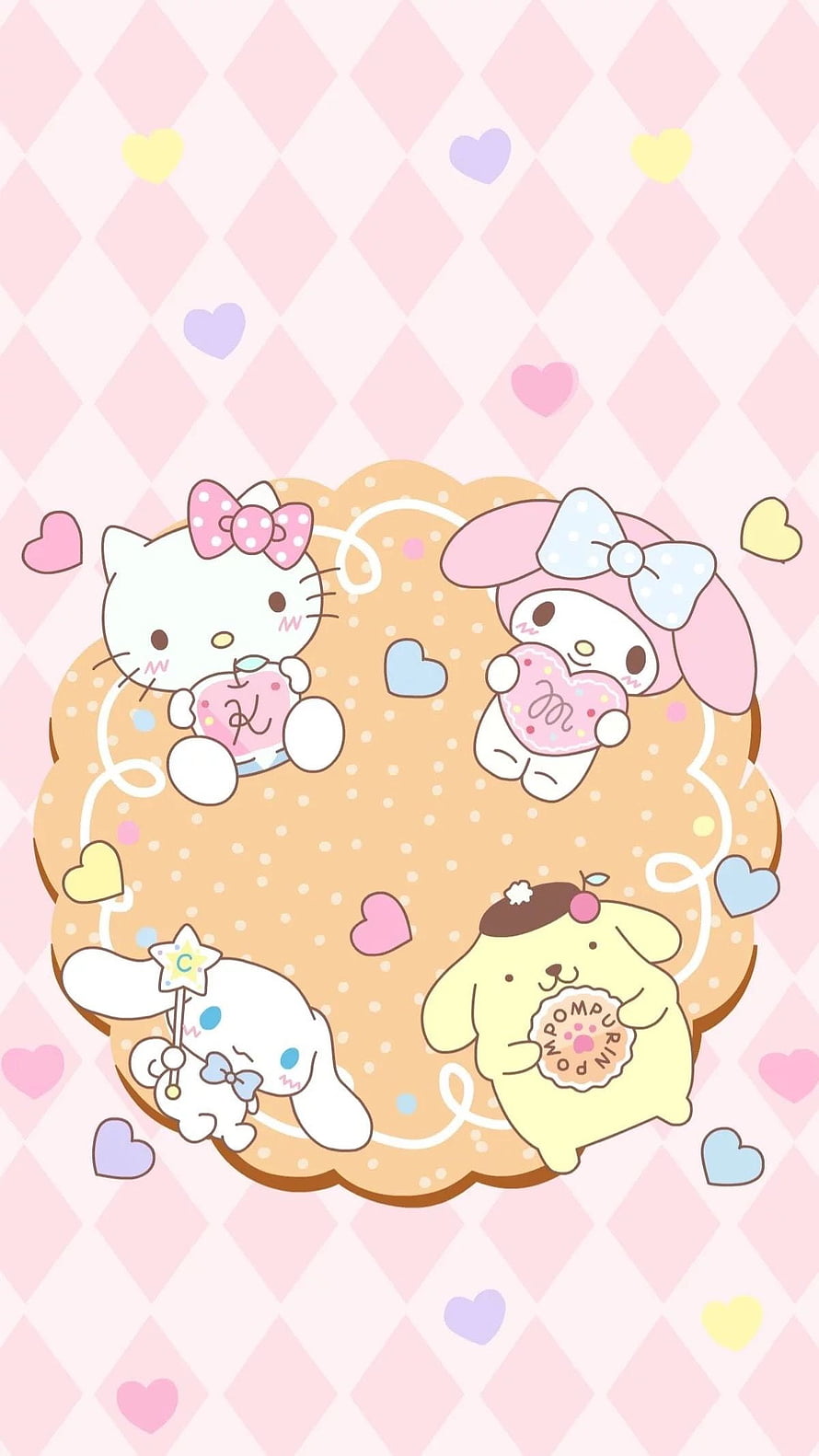 Sanrio Characters Hello Kitty My Melody Cinnamoroll Pompompurin on Cookie HD phone wallpaper