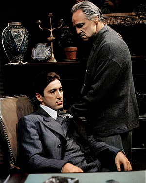 Michael Corleone and Vito Corleone in The Godfather Movie Scene HD phone wallpaper