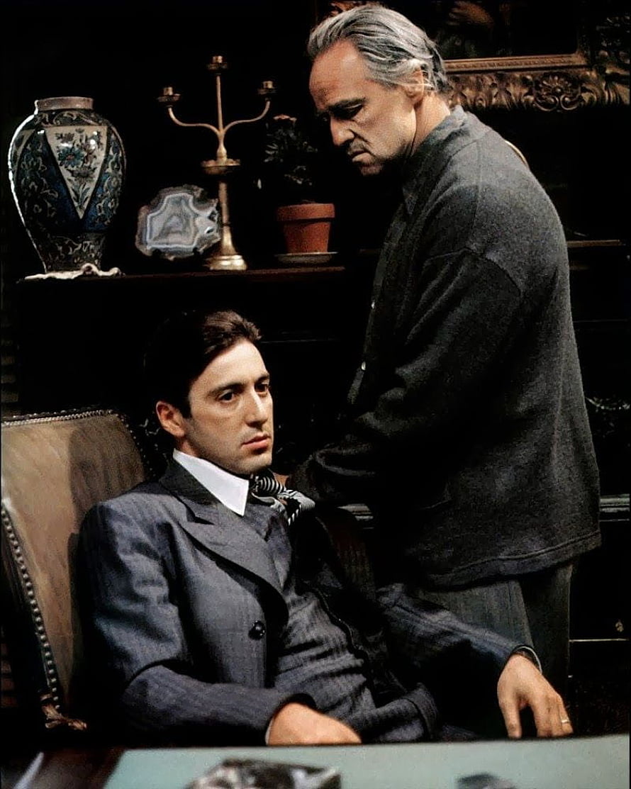 Michael Corleone and Vito Corleone in The Godfather Movie Scene HD phone wallpaper