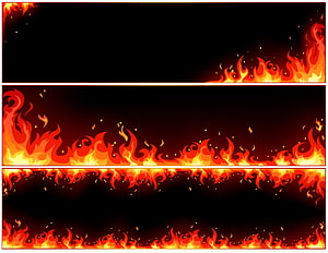 Set of Three Vector Fire Flame Borders on Black Background with Sparks HD wallpaper