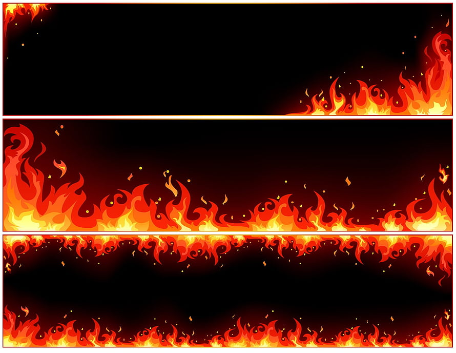 Set of Three Vector Fire Flame Borders on Black Background with Sparks HD wallpaper