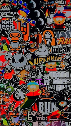 South Park and Grand Theft Auto Sticker Bomb Collage Wallpaper HD phone wallpaper
