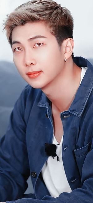 Kim Namjoon Portrait in Denim Jacket and White Tee HD phone wallpaper