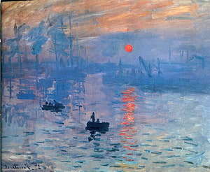 Impression Sunrise by Claude Monet: Impressionist Harbor Scene with Red Sun and Boats HD wallpaper