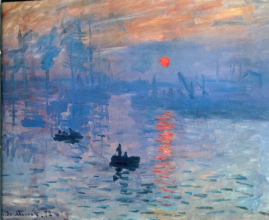 Impression Sunrise by Claude Monet: Impressionist Harbor Scene with Red Sun and Boats HD wallpaper